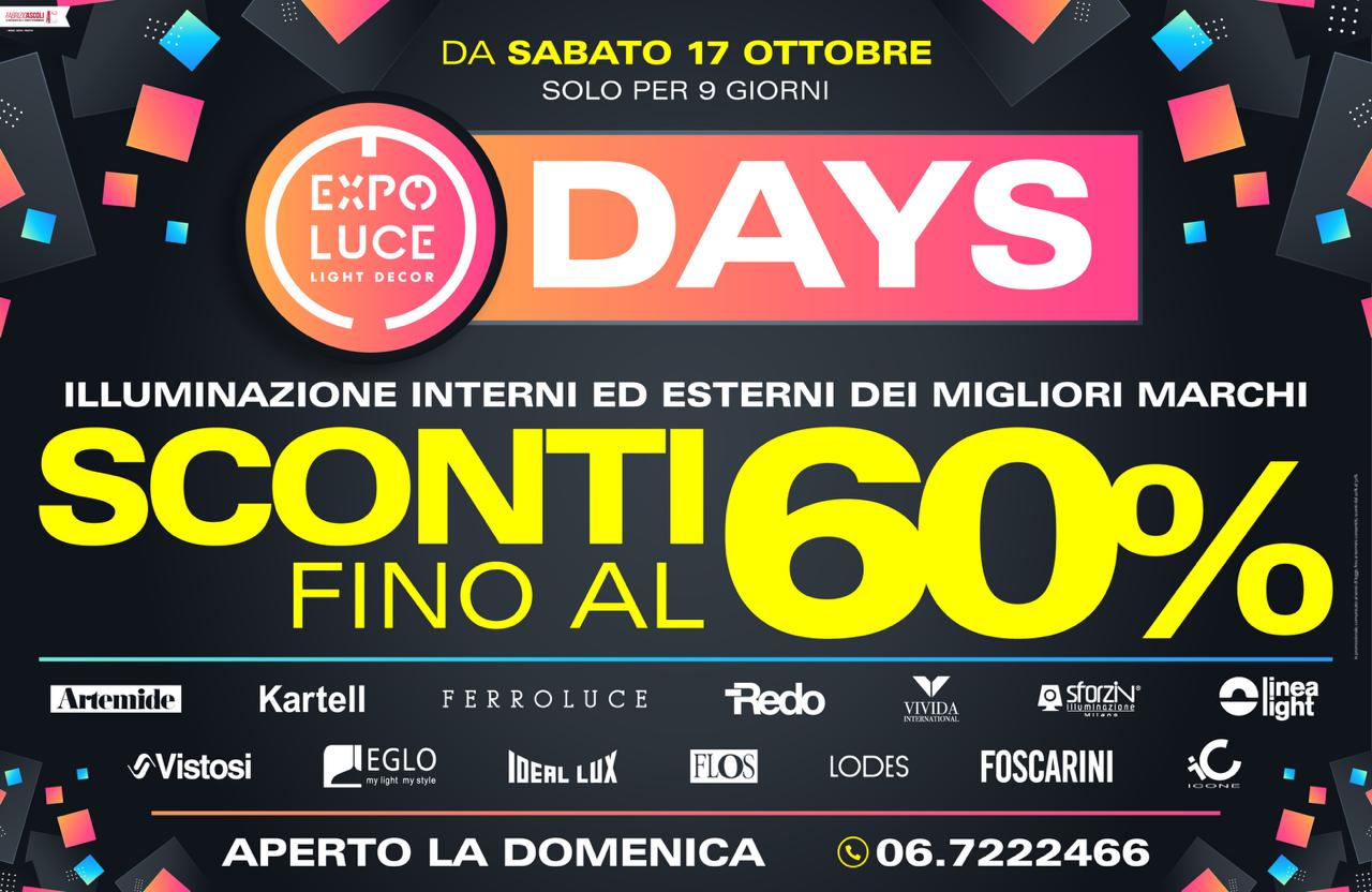 Expo Luce Days dal 17 al 25 ottobre 2026, sconti fino al 60%